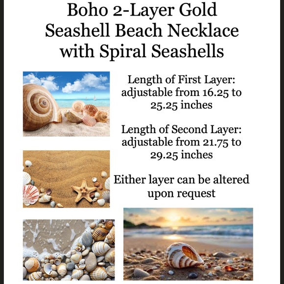 Seashell 2-Layer Boho Beach Handmade Gold Necklace, Real Spiral Seashells - Picture 15 of 16